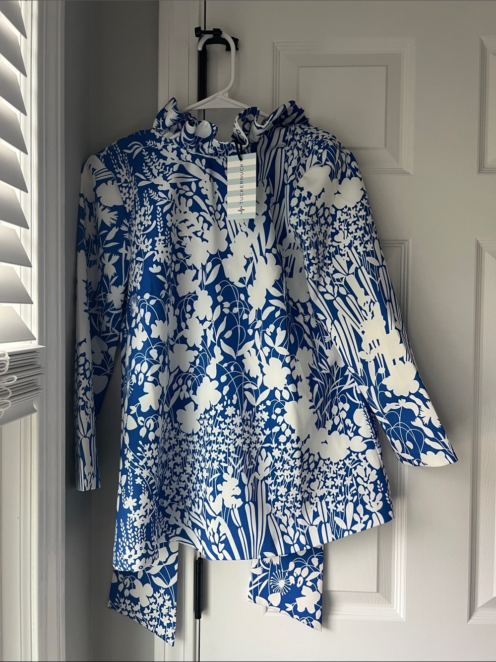 Tuckernuck Blue and White Floral Hooded Rain Jacket